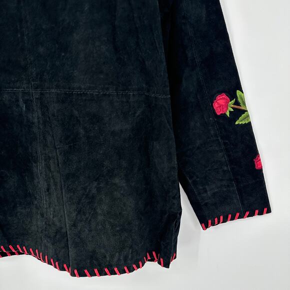 Vintage 90's Suede Jacket Embroidered Floral Rose Western Leather Jacket - Picture 8 of 11